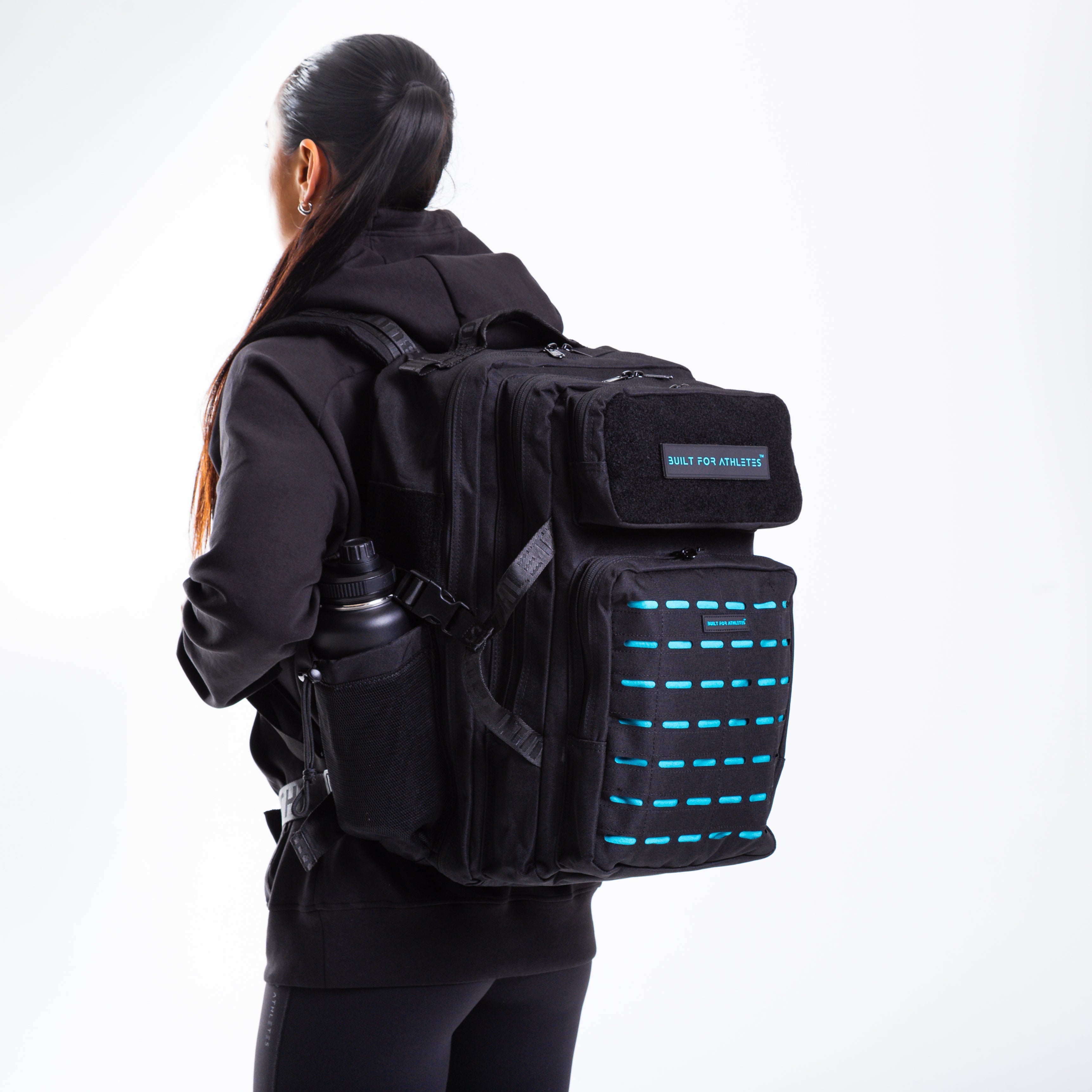 Large 45L Gym Backpack Black & Aqua